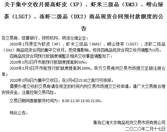 九龙湖商品2020.2.17号公告：品种交收的通知