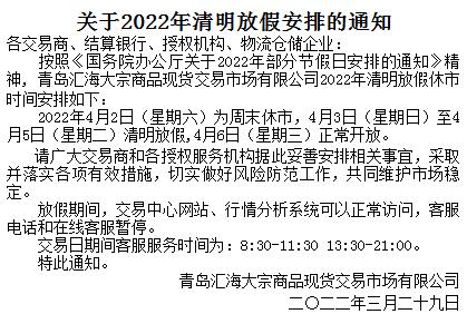 关于天元农商农产品2022年清明放假休市安排的通知