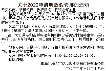 关于九龙湖商品农产品2022年清明放假休市安排的通知