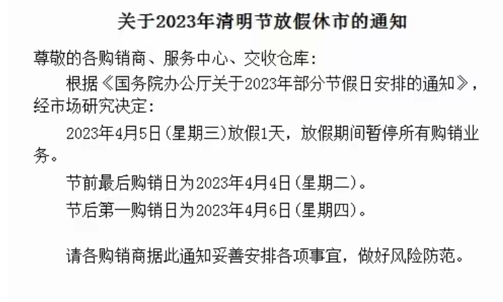 天元农商农产品现货2023年清明节放假公告