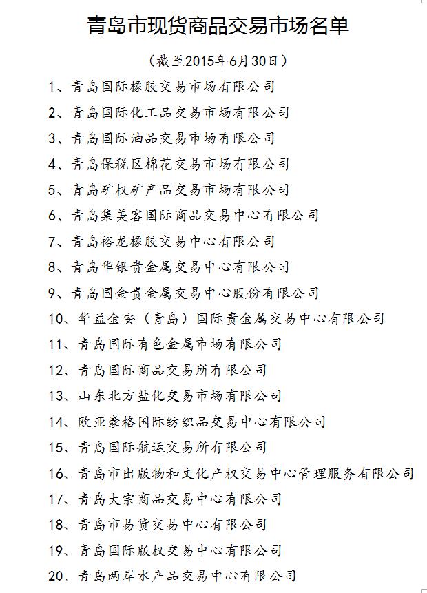 青岛市现货购销市场白名单二