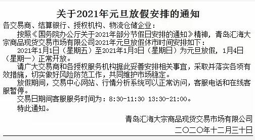 贵州茶交2021年元旦放假休市通知